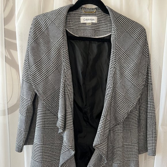 Calvin Klein Houndstooth Stretch Open Front Waterfall Blazer - Picture 1 of 5